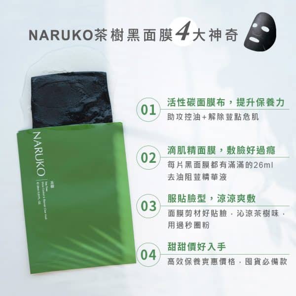 NARUKO牛爾茶樹神奇痘痘黑面膜32片：圖片 4