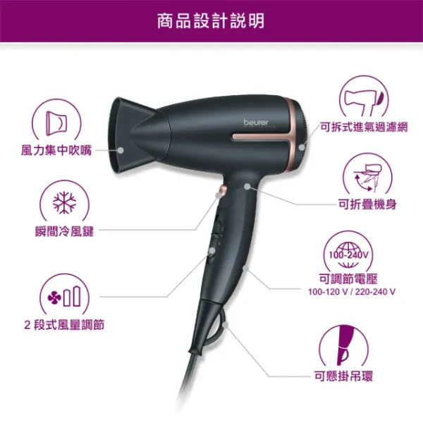 【Beurer 德國博依】國際電壓負離子吹風機HC-25：圖片 2