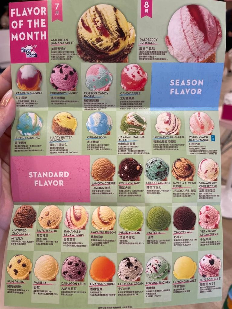 新竹巨城美食31冰淇淋菜單Menu