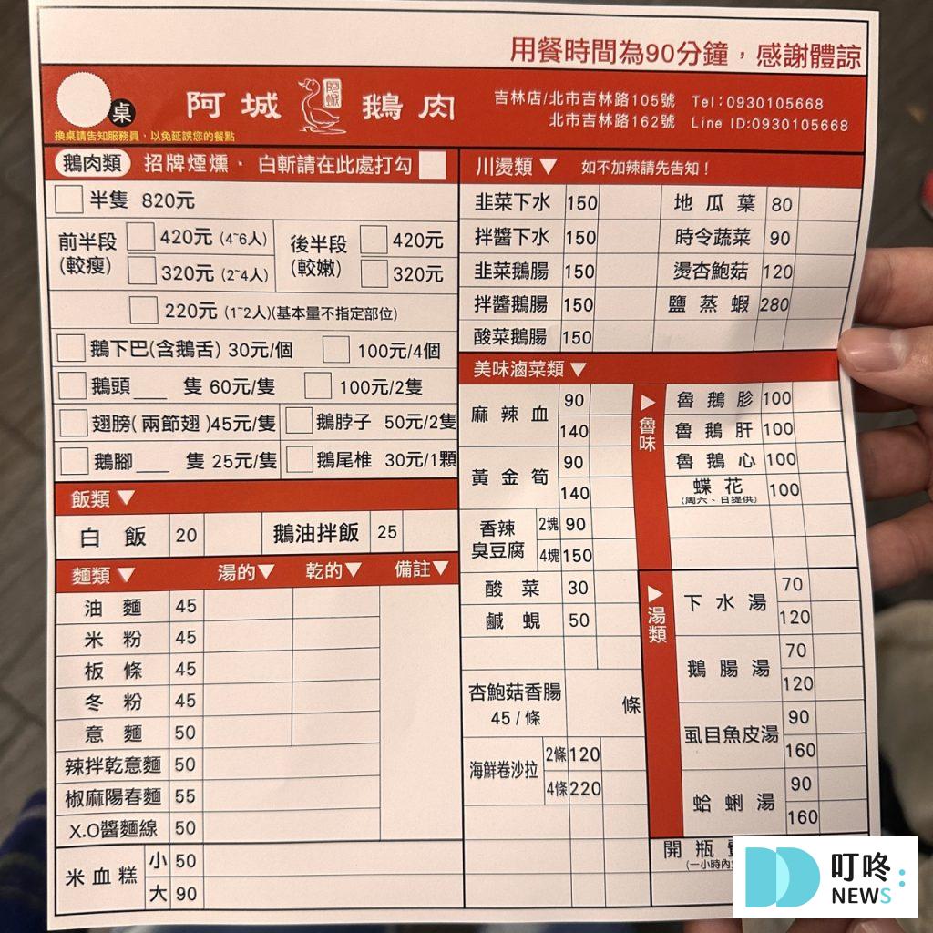 阿城鵝肉|台北必比登美食:煙燻鵝肉、臭豆腐、杏鮑菇香腸必點!雙北最強鵝肉店無誤! 阿城鵝肉_菜單