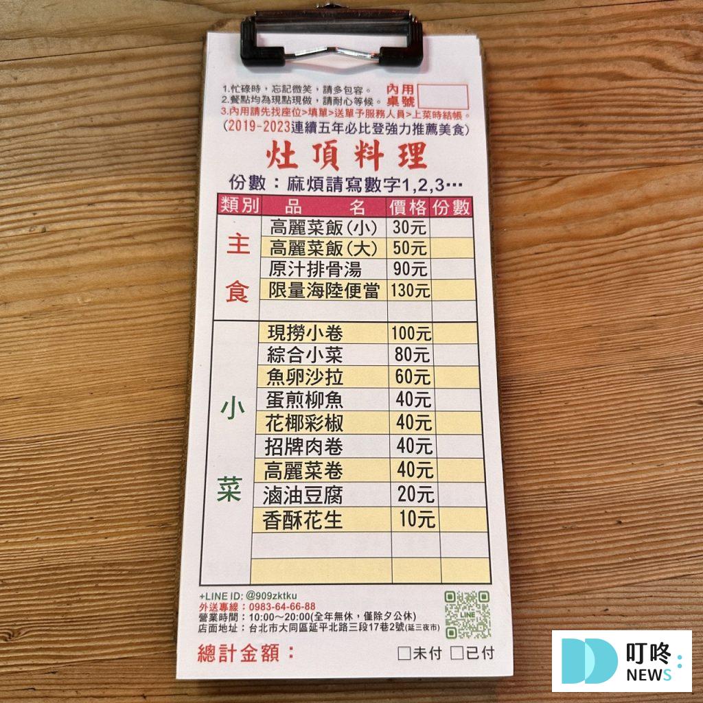 【灶頂原汁排骨湯高麗菜飯】台北必比登美食: 只要 30 元就能品嚐的經典美味開箱! 灶頂原汁排骨湯高麗菜飯_菜單