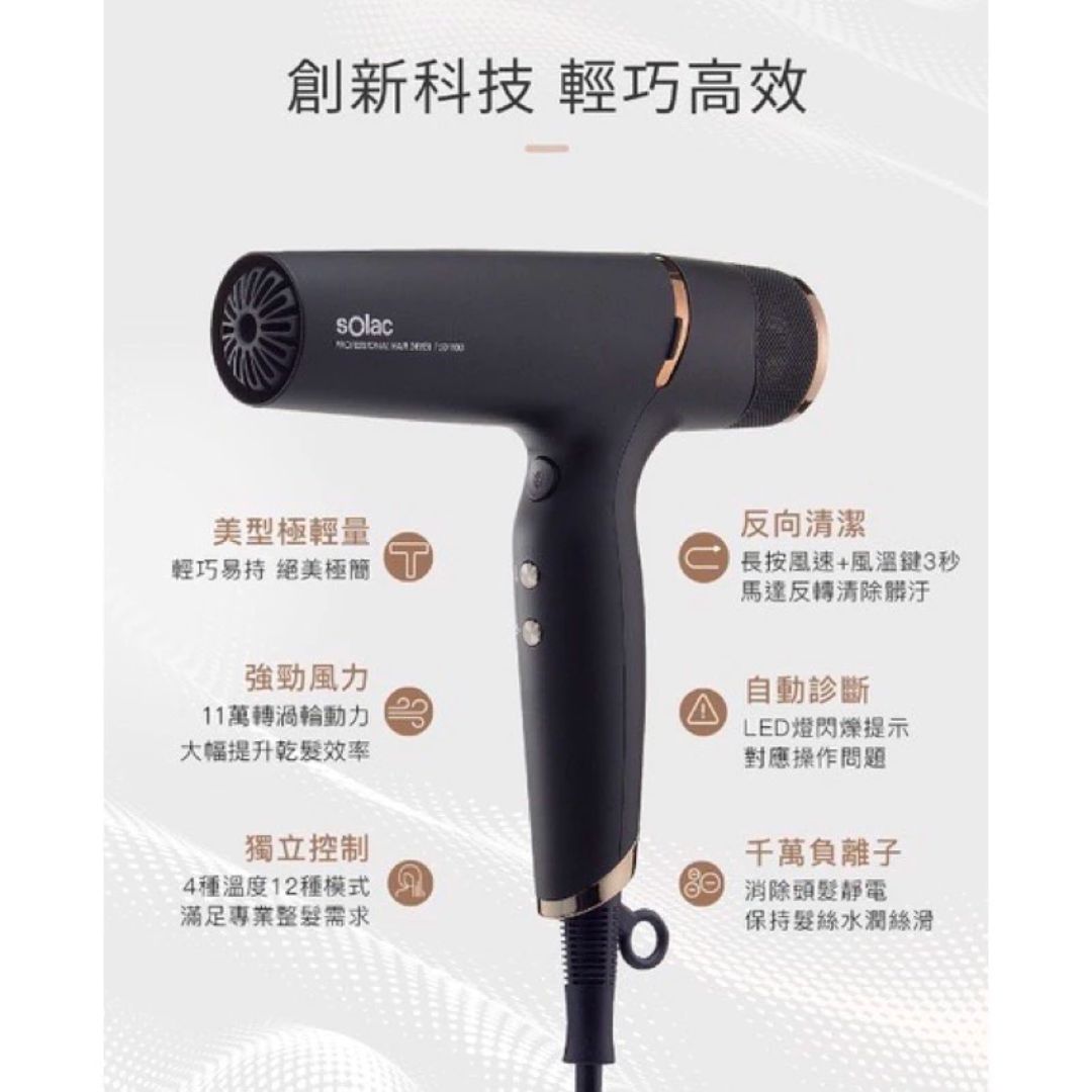 吹風機推薦|今年熱銷的10款平價小資款:負離子水離子都有,ptt評價 dcard推薦選購指南 Rough99:Solac 2.0 沙龍級負離子吹風機 SD-1100